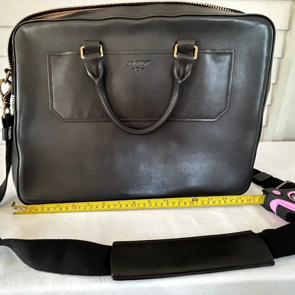 Vintage J.W. Hulme Leather Briefcase Organizer Bag Black Leather Bag Dual Handle